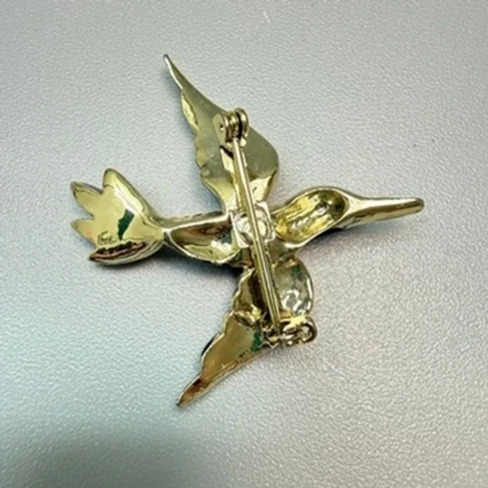 Vintage Black Enamel Gold Tone Bird Brooch 1.75